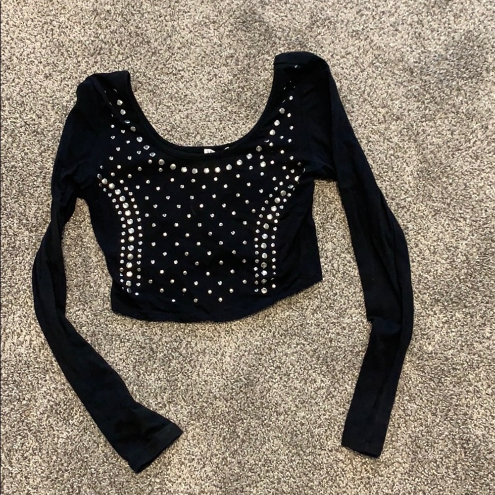 Silver Studded Black Long Sleeve Top